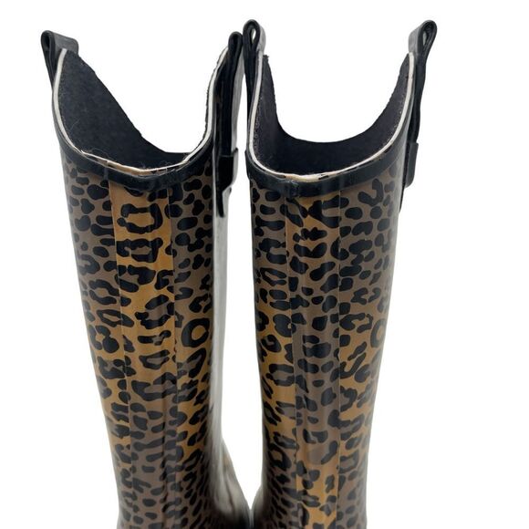 Ride Tecs Women's Leopard Animal Print Black Slip On Rubber Cowboy Boots Size 6 - Picture 5 of 9